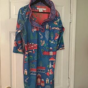 Gretchen Scott Designs Blue and Red Long Sleeve Dress